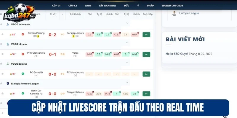 Trang chủ 179 Cập nhật livescore trận đấu theo real time