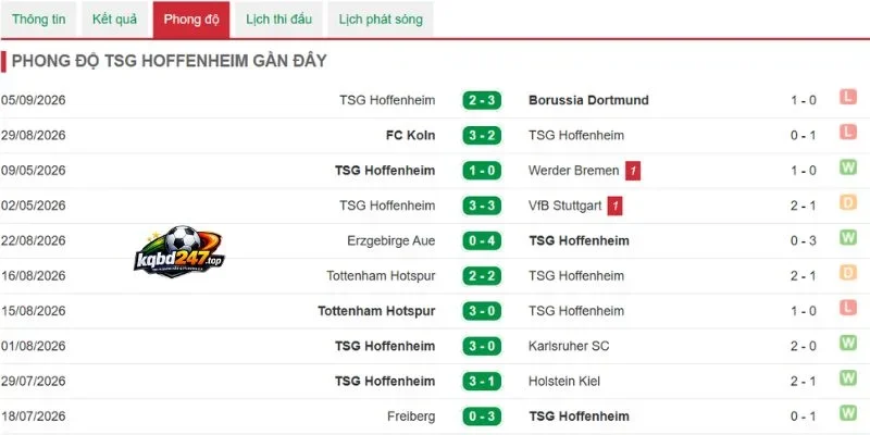 Tình hình Hoffenheim mới nhất