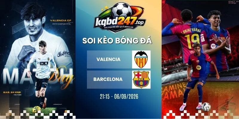 Tỷ lệ kèo Valencia vs Barcelona - La Liga, 06/09/2026